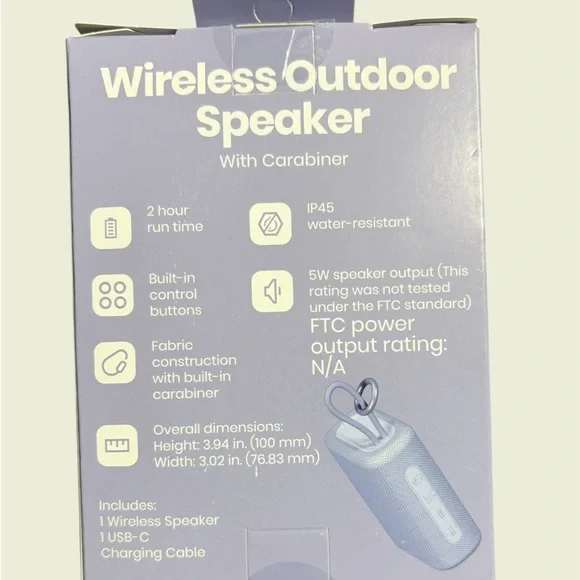 Wireless Outdoor Speaker with Carabiner - Light Purple - Picture 2 of 2